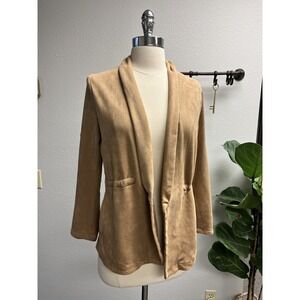Blank NYC Camel Vegan Suede Open Front Jacket Size M Cinched Waist Lightweight